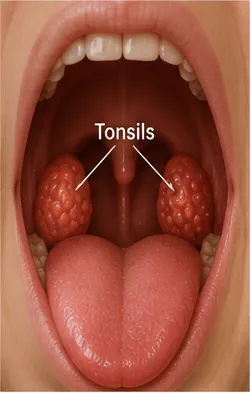Illustration of we have tonsils at the back of the throat for the question "Why do we have tonsils at the back of the throat?"