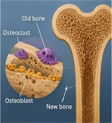 Illustration of your bones quietly rebuild themselves for the question "How do your bones quietly rebuild themselves?"