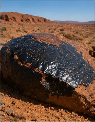 Illustration of some desert rocks have a dark shiny coating for the question "Why do some desert rocks have a dark shiny coating?"