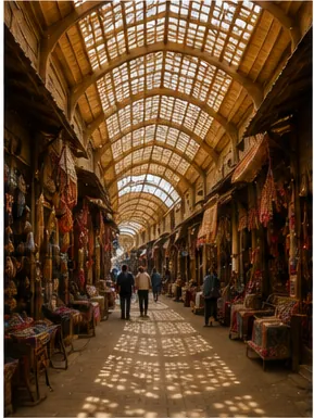 Illustration of some old market streets have roofs overhead for the question "Why do some old market streets have roofs overhead?"