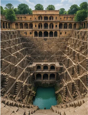Illustration of some communities build wells as giant staircases for the question "Why did some communities build wells as giant staircases?"
