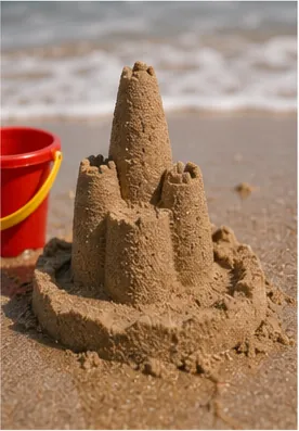 Illustration of wet sand better for building sandcastles for the question "Why is wet sand better for building sandcastles?"