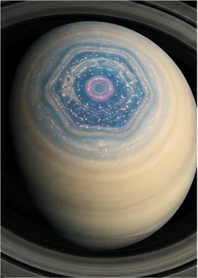 Illustration of there a giant hexagon at saturn's north pole for the question "Why is there a giant hexagon at Saturn's north pole?"