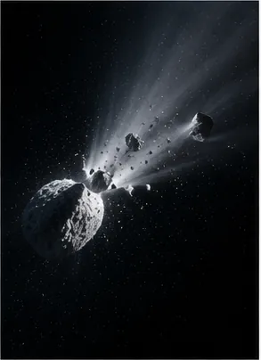 Illustration of comets sometimes break into several pieces for the question "Why do comets sometimes break into several pieces?"