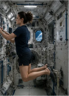 Illustration of astronauts hook their feet under bars in space for the question "Why do astronauts hook their feet under bars in space?"