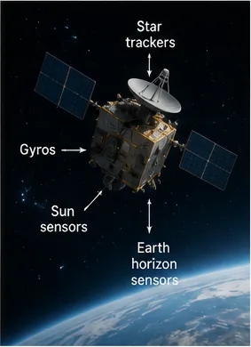 Illustration of spacecraft know which way they are pointing for the question "How do spacecraft know which way they are pointing?"