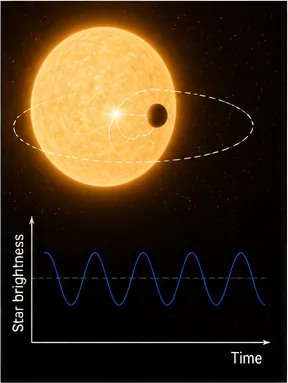 Illustration of a tiny planet make a huge star wobble for the question "How can a tiny planet make a huge star wobble?"
