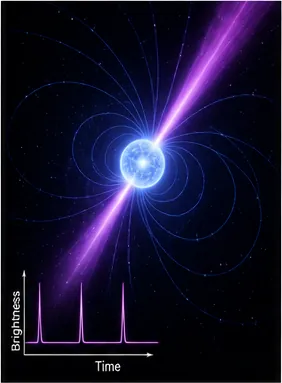 Illustration of pulsars flash like cosmic lighthouses for the question "Why do pulsars flash like cosmic lighthouses?"