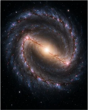 Illustration of some spiral galaxies have a bright bar through the middle for the question "Why do some spiral galaxies have a bright bar through the middle?"