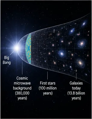 Illustration of ancient light still travelling through the whole universe for the question "Why is ancient light still travelling through the whole universe?"