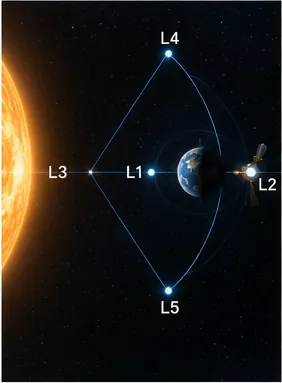 Illustration of a spacecraft stay near the same place between moving worlds for the question "How can a spacecraft stay near the same place between moving worlds?"