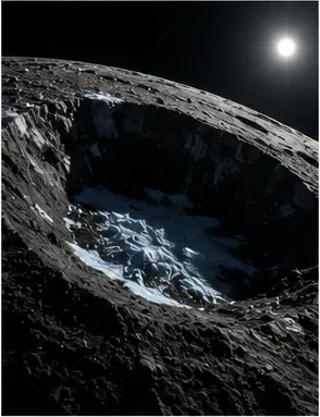 Illustration of ice survive in craters on scorching mercury for the question "How can ice survive in craters on scorching Mercury?"