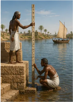 Illustration of ancient egyptians measure the nile without modern gauges for the question "How did ancient Egyptians measure the Nile without modern gauges?"