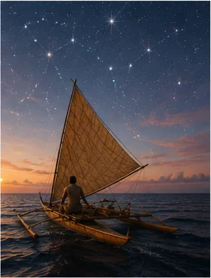 Illustration of polynesian navigators cross oceans without compasses for the question "How did Polynesian navigators cross oceans without compasses?"