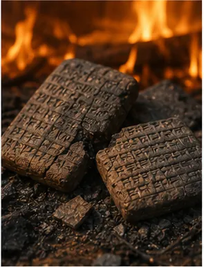 Illustration of fires sometimes preserve ancient clay tablets for the question "Why did fires sometimes preserve ancient clay tablets?"
