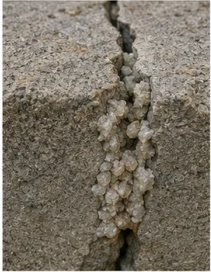 Illustration of cracks in some ancient roman concrete partly seal themselves for the question "How can cracks in some ancient Roman concrete partly seal themselves?"