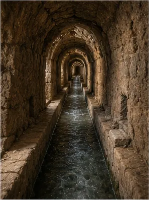 Illustration of ancient underground channels carry water without pumps for the question "How did ancient underground channels carry water without pumps?"