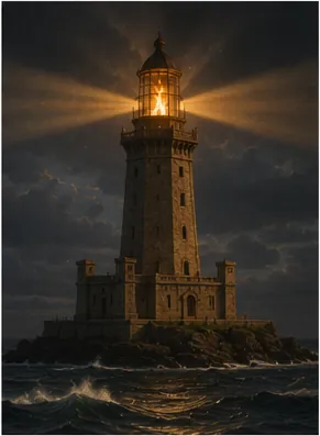Illustration of old lighthouses make one flame visible far out at sea for the question "How did old lighthouses make one flame visible far out at sea?"