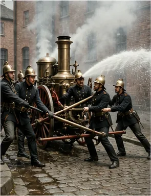 Illustration of early fire engines push water without motors for the question "How did early fire engines push water without motors?"