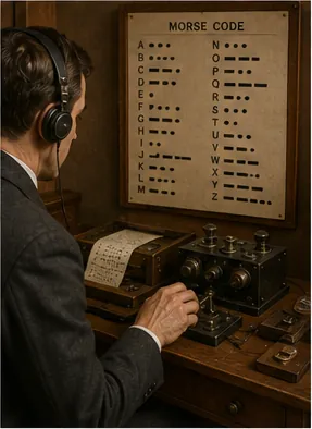 Illustration of telegraph operators read messages from clicking sounds for the question "How did telegraph operators read messages from clicking sounds?"