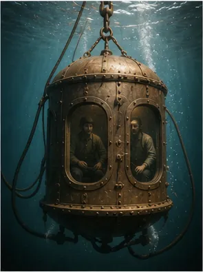 Illustration of old diving bells carry air underwater for the question "How did old diving bells carry air underwater?"