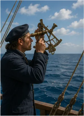 Illustration of sailors use a sextant to find their position for the question "How did sailors use a sextant to find their position?"