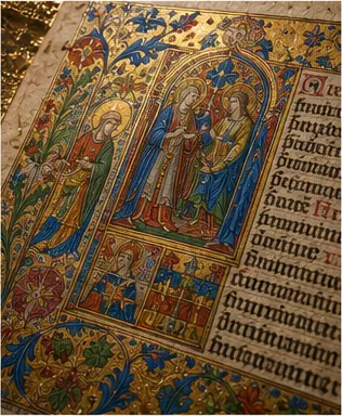 Illustration of medieval artists use real gold in books for the question "Why did medieval artists use real gold in books?"