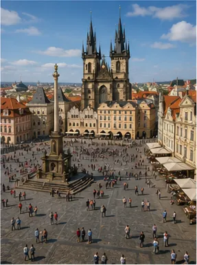 Illustration of many old towns have a large open square for the question "Why do many old towns have a large open square?"