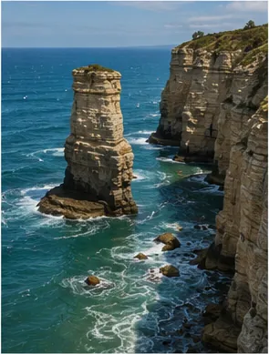 Illustration of a cliff turn into a lone pillar in the sea for the question "How does a cliff turn into a lone pillar in the sea?"
