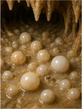 Illustration of smooth stone pearls form inside caves for the question "How do smooth stone pearls form inside caves?"