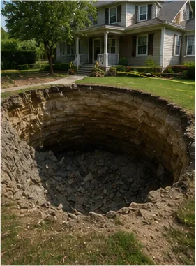 Illustration of the ground suddenly open into a sinkhole for the question "How can the ground suddenly open into a sinkhole?"