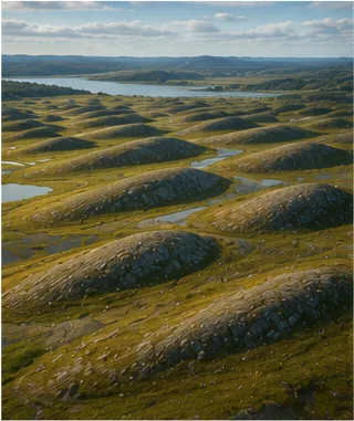 Illustration of some glacial hills all point the same way for the question "Why do some glacial hills all point the same way?"