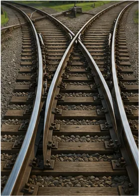 Illustration of railway tracks steer a train onto a different line for the question "How do railway tracks steer a train onto a different line?"