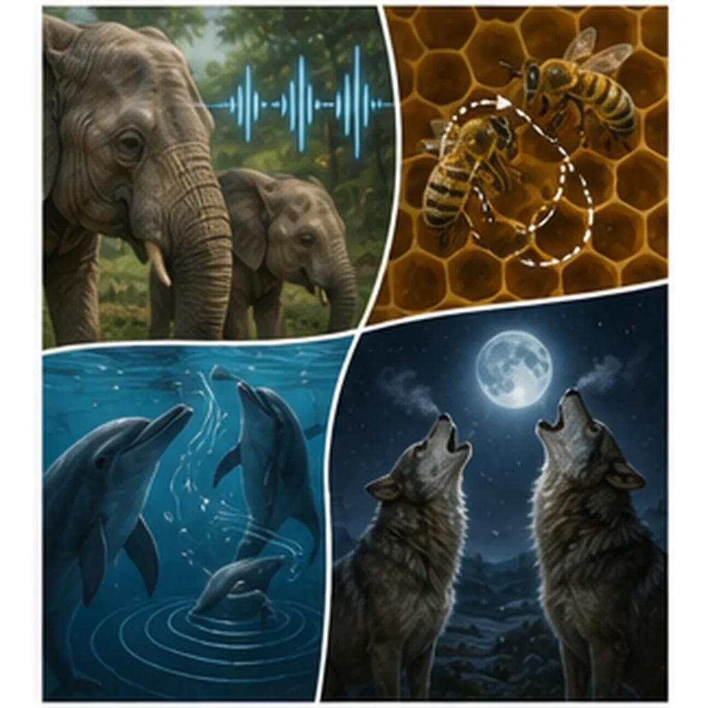 Illustration of animals communicate without words for the question "How do animals communicate without words?"