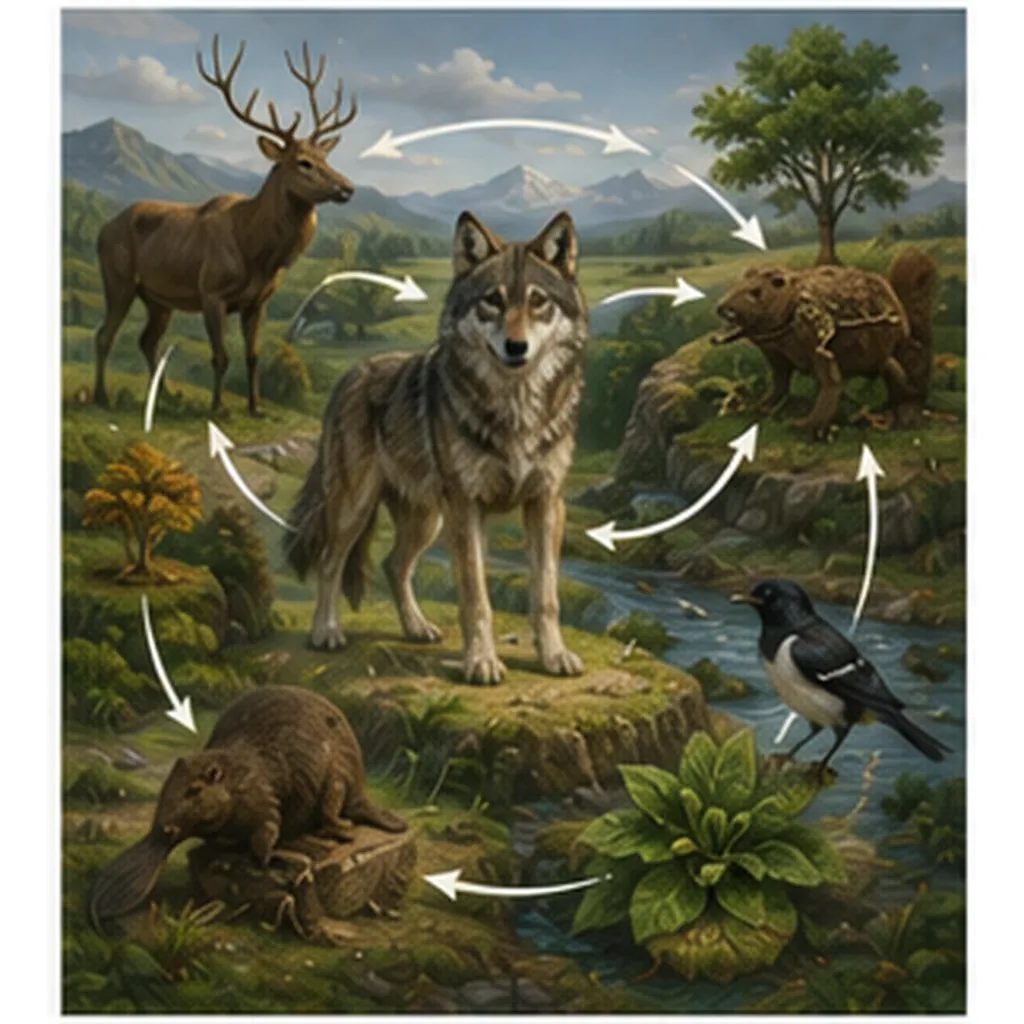 Illustration of animals help ecosystems stay balanced for the question "How do animals help ecosystems stay balanced?"
