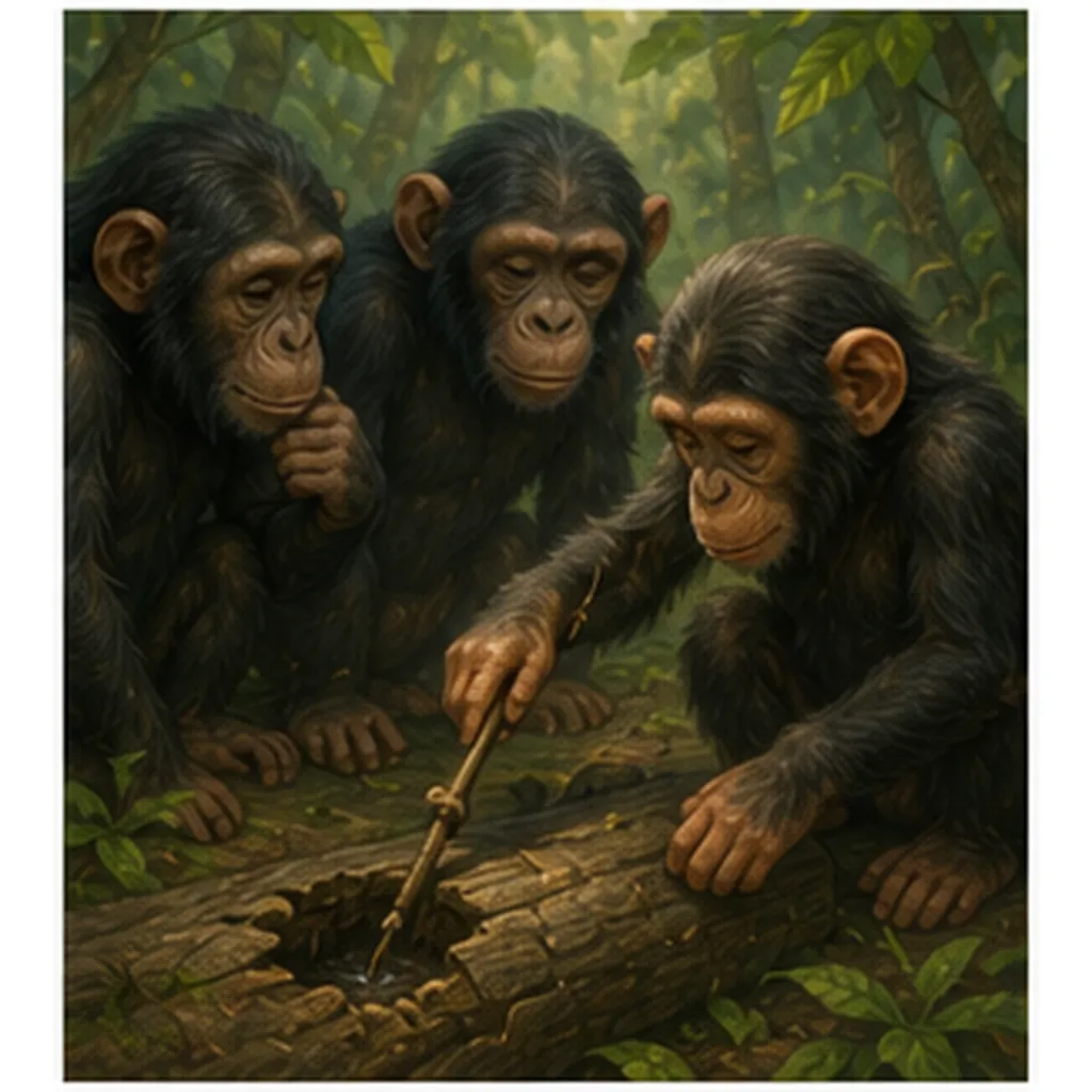 Illustration of animals learn from each other for the question "How do animals learn from each other?"