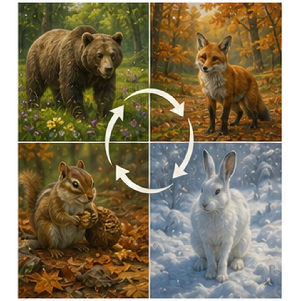 Illustration of animals survive when seasons change for the question "How do animals survive when seasons change?"