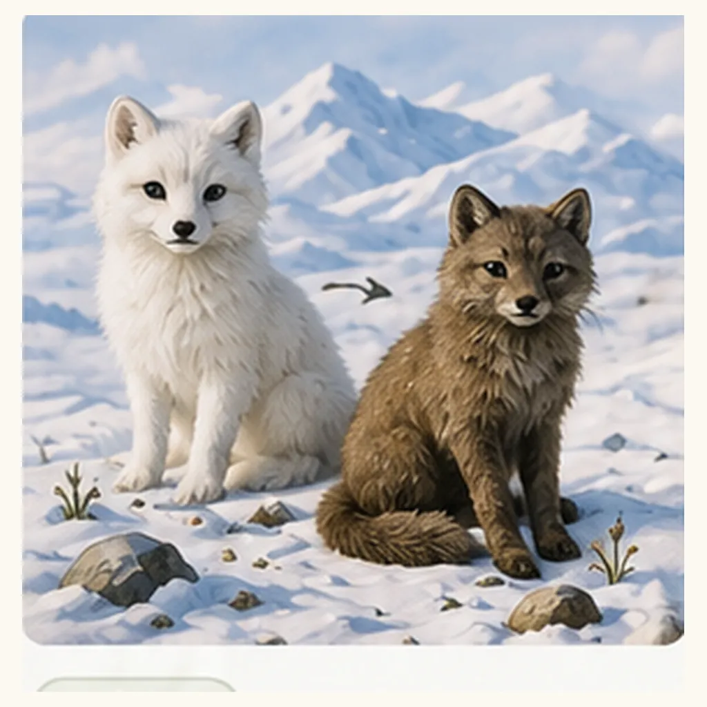 Illustration of arctic foxes change their fur colour for the question "Why do arctic foxes change their fur colour?"