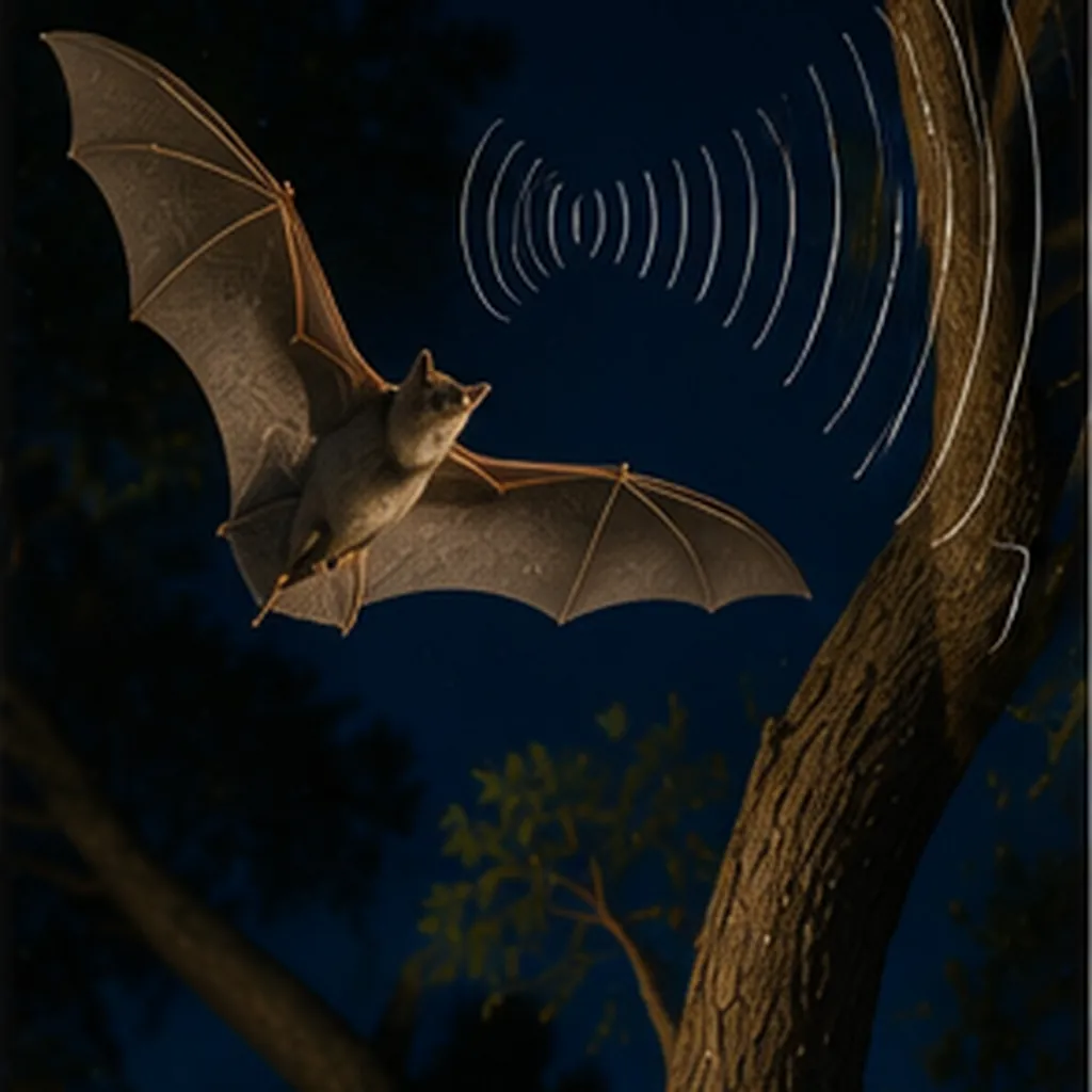 Illustration of bats avoid crashing into trees for the question "How do bats avoid crashing into trees?"