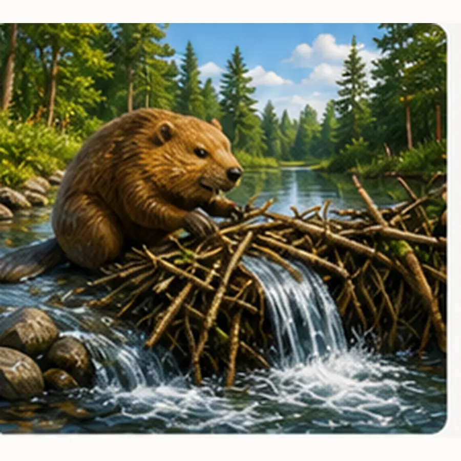 Illustration of beavers build dams for the question "How do beavers build dams?"