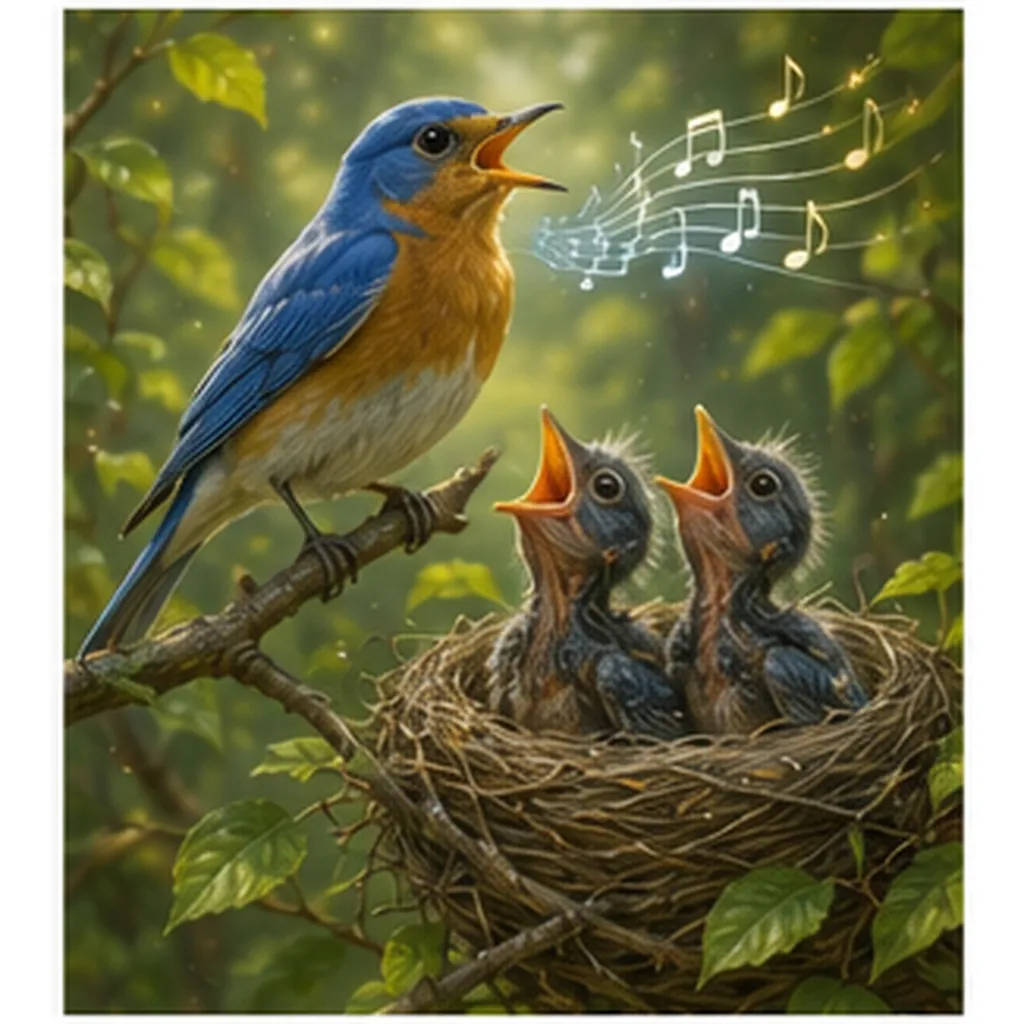 Illustration of birds teach their young to sing for the question "Why do birds teach their young to sing?"