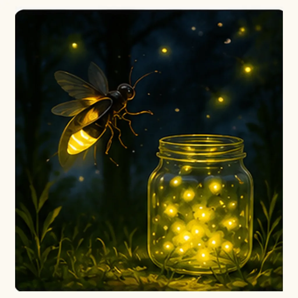 Illustration of fireflies glow at night for the question "Why do fireflies glow at night?"