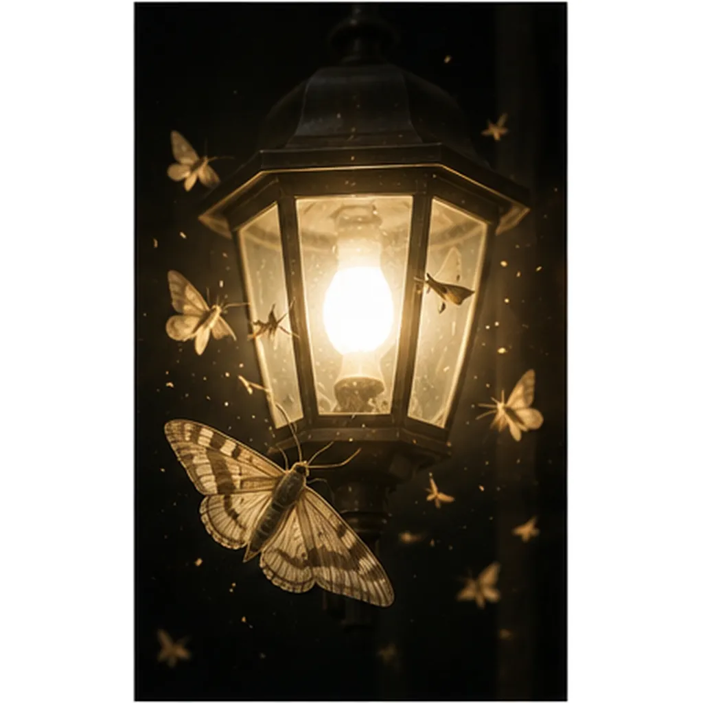 Illustration of moths fly toward lights for the question "Why do moths fly toward lights?"