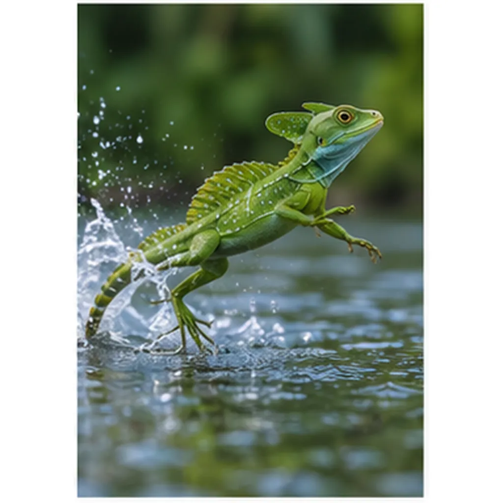 Illustration of some lizards run on water for the question "How can some lizards run on water?"