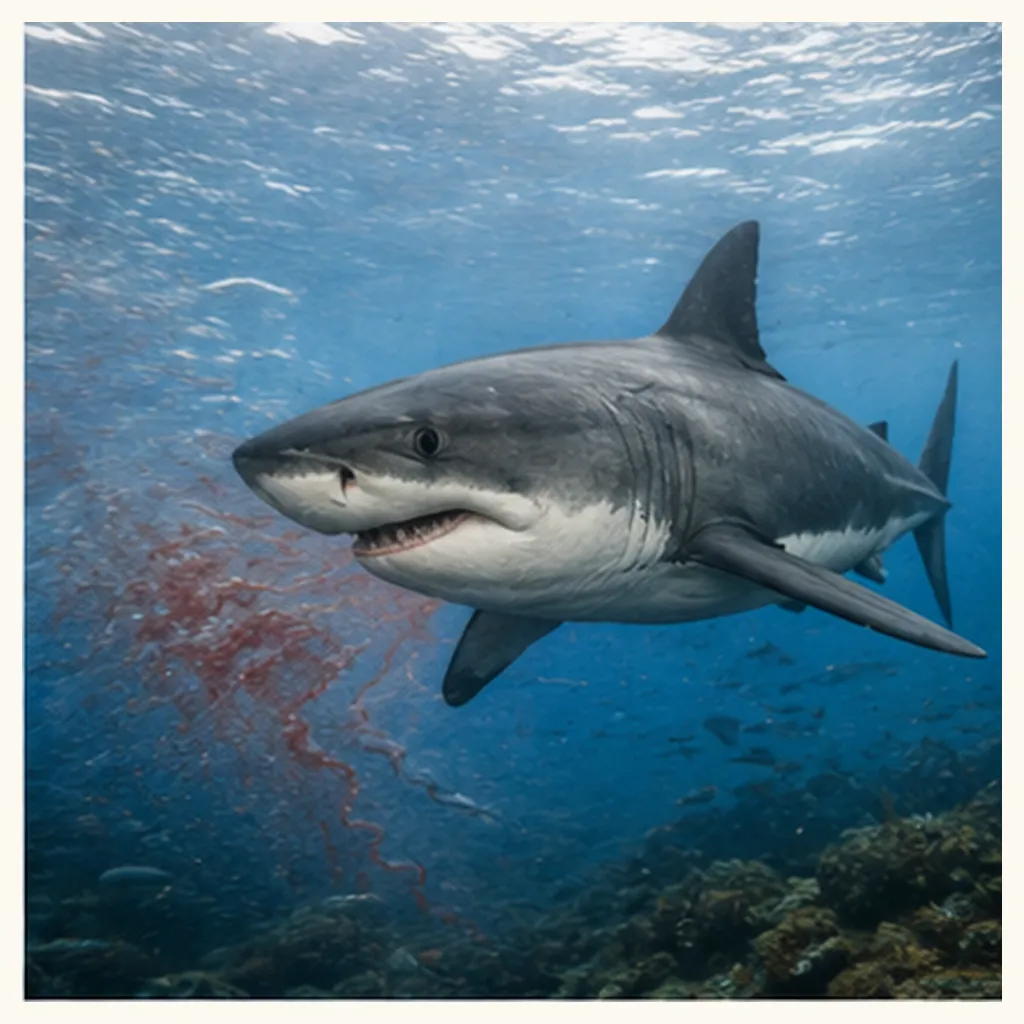 Illustration of sharks smell blood in water for the question "How do sharks smell blood in water?"