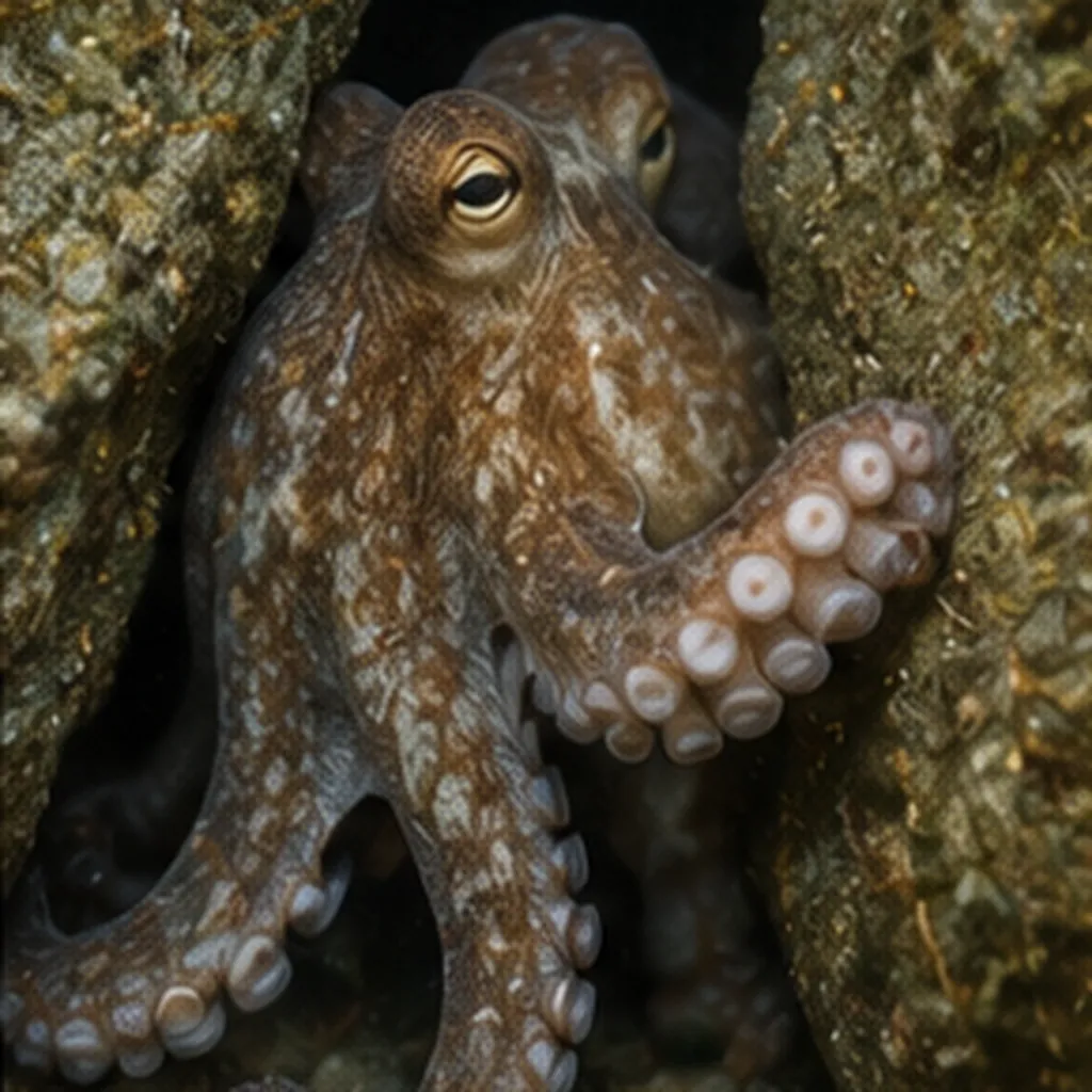 Illustration of octopuses squeeze through tiny spaces for the question "How do octopuses squeeze through tiny spaces?"