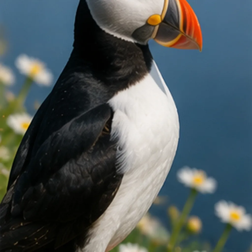 Illustration of puffins have colourful beaks for the question "Why do puffins have colourful beaks?"