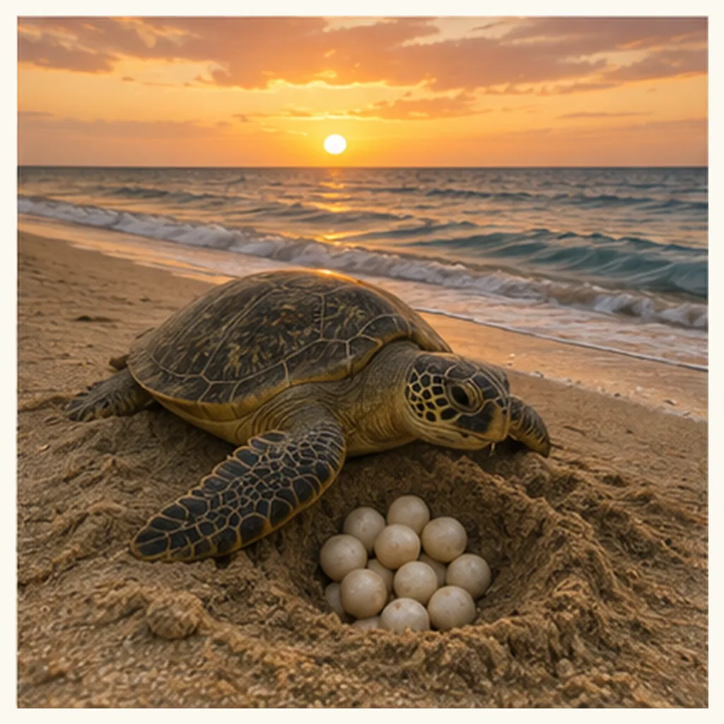 Illustration of turtles lay eggs in sand for the question "Why do turtles lay eggs in sand?"