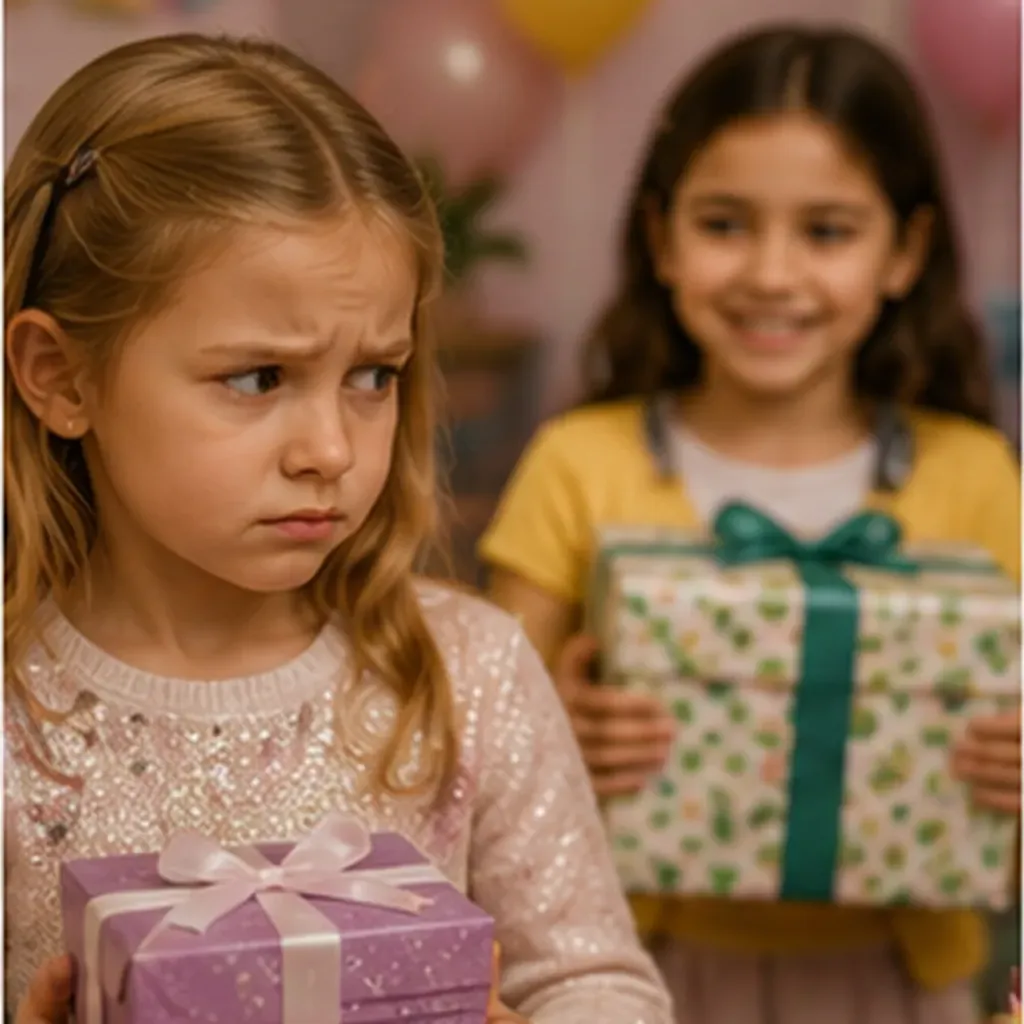 Illustration of comparing gifts with others sometimes spoil the fun for the question "Why does comparing gifts with others sometimes spoil the fun?"