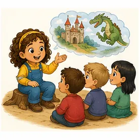 Illustration of people tell stories for the question "Why do people tell stories?"